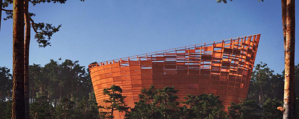 Skissbild av Lyra, Örebros nya vattenreservoar. Pressbild: Lars Anfinset, Ett Ark Arkitektur