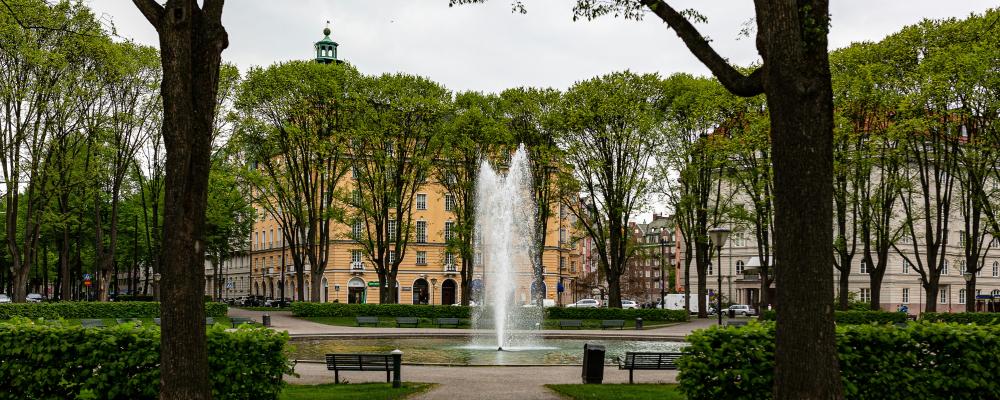 Fontänen på Karlaplan i Stockholms innerstad. Foto: Pedro Gandra /Unsplash
