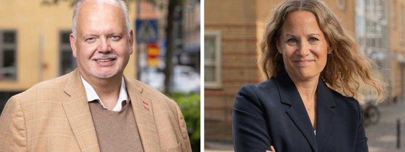 Till vänster, Pär Larshans, hållbarhetschef på Ragn-Sells och till höger, Sara Stiernström, produktutvecklingschef på EasyMining. Foto: Ragn-Sells.