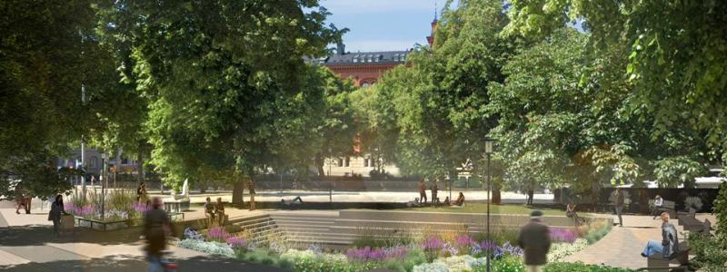 Visionsbild av parken på Jarlaplan. Illustration: Karavan landskapsarkitekter