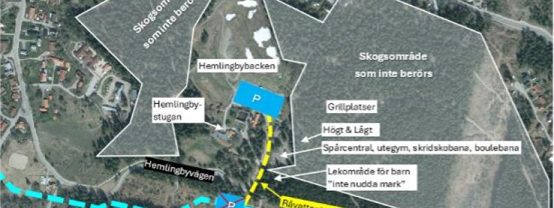 Karta över Hemlingby friluftsområde. Bild: Gästrike Vatten