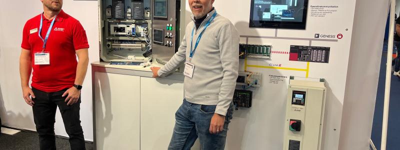 Pontus Lindholm, teknisk säljare och Frederik Kok, expert på cybersäkerhet på Mitsubishi Electric talade om cybersäkerhet och presenterade företagets produkter och lösningar på Vatten2025.