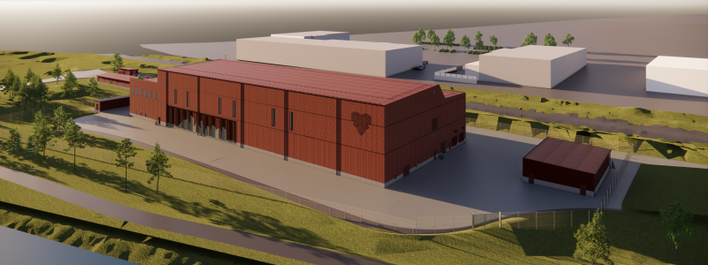 Det nya vattenverket ska byggas intill det befintliga Minnesgärde vattenverk, i södra delen av Östersund. Skiss: Östersunds kommun