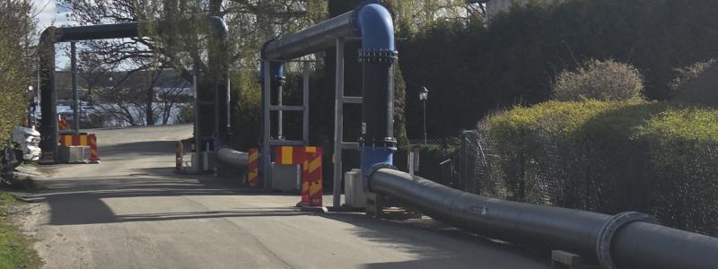 Infodring av huvudavloppsledning och serviser i Djursholm. Foto: RH Pumper AB