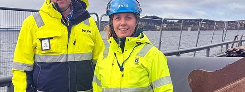 Mattias Svelander, projektchef, NCC och Sofia Grelsson, byggprojektledare, Östersunds kommun. Pressbild: Östersunds kommun