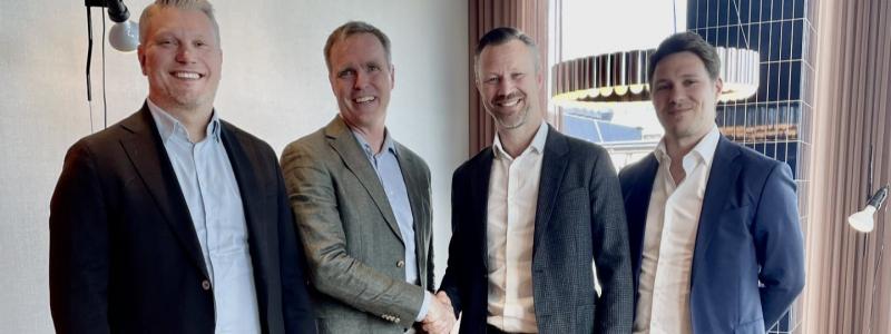 Torbjörn Gustafsson, CFO Uniwater, Petter Björkman, VD Water Engineering, Olof Nordin, affärsområdeschef Treatment , Johan Wallén, förvärvs- och strategiansvarig Foto: Uniwater