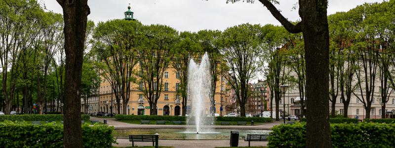 Fontänen på Karlaplan i Stockholms innerstad. Foto: Pedro Gandra /Unsplash