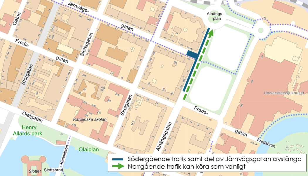 Vatten- och avloppsledningar byts ut på Alnängsgatan. Bild: Örebro kommun