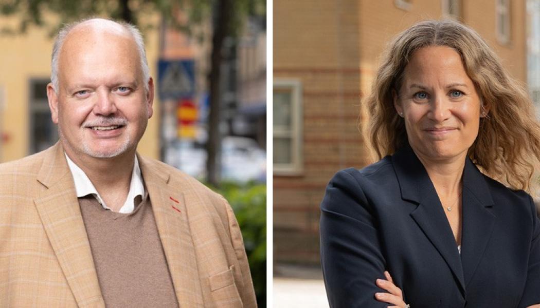 Till vänster, Pär Larshans, hållbarhetschef på Ragn-Sells och till höger, Sara Stiernström, produktutvecklingschef på EasyMining. Foto: Ragn-Sells.