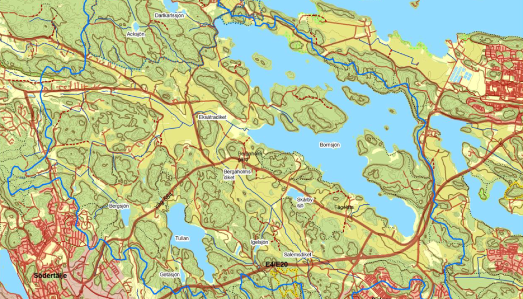 Karta över Bornsjöns avrinningsområde. Karta: Trafikverket