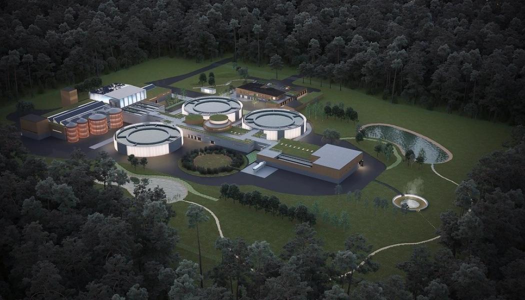 Tidig visionsbild över det nya avloppsreningsverket Ängens ARV. En bild som kommer att justeras. Bild: Lidköping miljö och teknik
