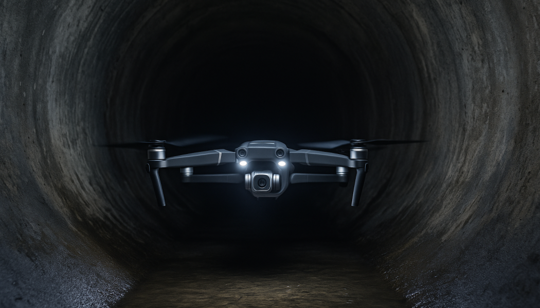 Med drönarteknik kan VA-ledningar granskas samtidigt som både en tredimensionell modell av röret och en exakt geografisk position tas fram. Illustration: AI-genererad bild. Ej ett fotografi.
Upphovsrätt © Conventus– AI-genererat innehåll. Inget av materialet får reproduceras eller användas i andra sammanhang utan skriftligt medgivande.