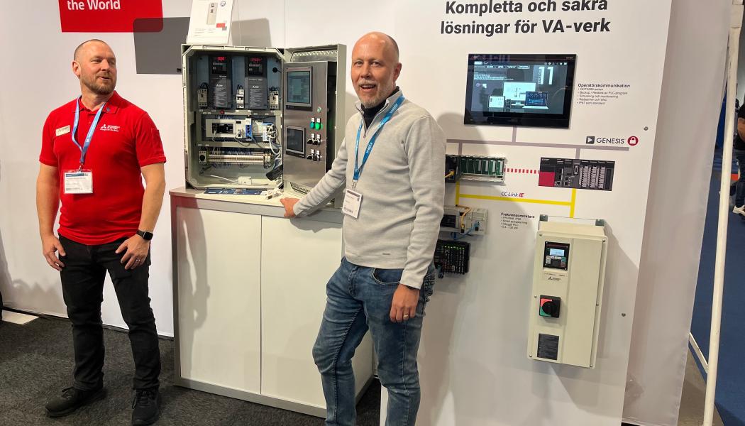 Pontus Lindholm, teknisk säljare och Frederik Kok, expert på cybersäkerhet på Mitsubishi Electric talade om cybersäkerhet och presenterade företagets produkter och lösningar på Vatten2025.