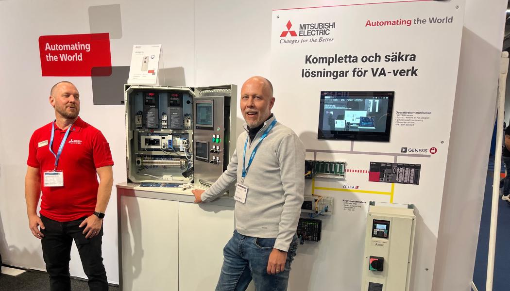 Pontus Lindholm, teknisk säljare och Frederik Kok, expert på cybersäkerhet på Mitsubishi Electric talade om cybersäkerhet och presenterade företagets produkter och lösningar på Vatten2025.