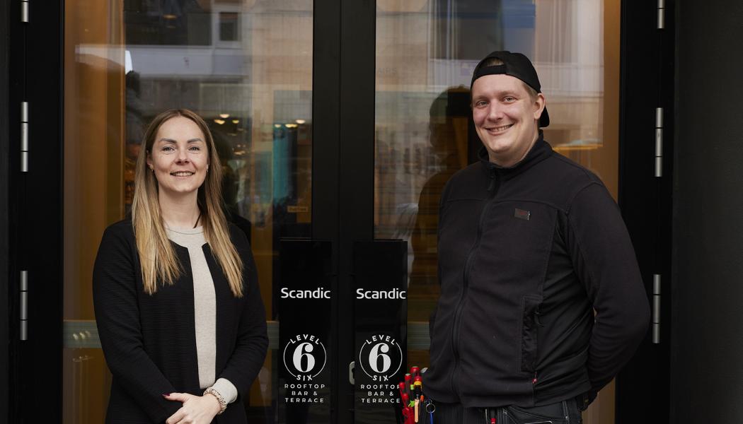 Katrine Kjøller, konsult på Unidrain och Morten Friis Gall vid Scandic Nørreport i Köpenhamn. Foto: Scandichotell
