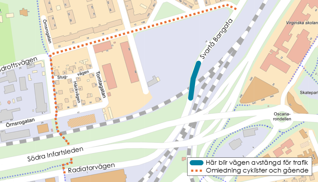 Arbetsområdet på Svartå Bangata i Örebro. Bild: Örebro kommun