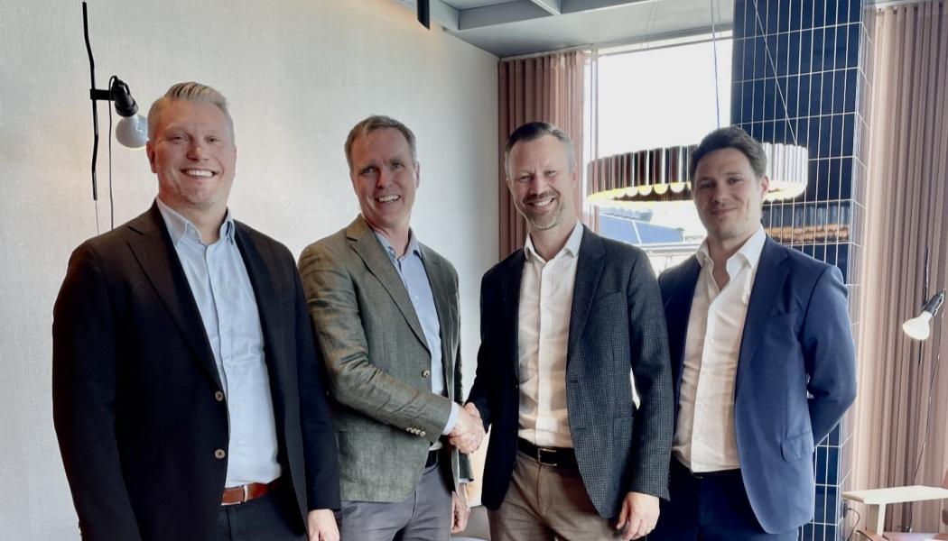 Torbjörn Gustafsson, CFO Uniwater, Petter Björkman, VD Water Engineering, Olof Nordin, affärsområdeschef Treatment , Johan Wallén, förvärvs- och strategiansvarig Foto: Uniwater