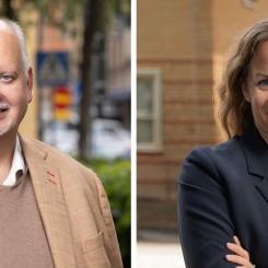 Till vänster, Pär Larshans, hållbarhetschef på Ragn-Sells och till höger, Sara Stiernström, produktutvecklingschef på EasyMining. Foto: Ragn-Sells.