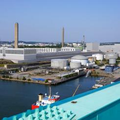 Bilden är en skiss på hur byggnaderna kommer att synas från Älvsborgsbron. Bild: Gryab