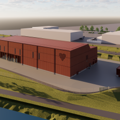 Det nya vattenverket ska byggas intill det befintliga Minnesgärde vattenverk, i södra delen av Östersund. Skiss: Östersunds kommun