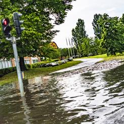 Översvämning i ett bostadsområde i Stockholm. Foto: metria